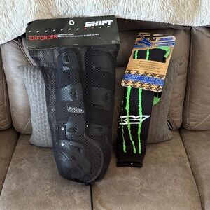 Shi by JOURNEYS Black Knee/Shin Guards with Black and Green Socks